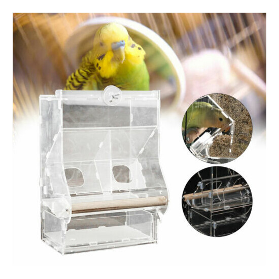 Automatic Pet Parrot Bird Food Feeder Acrylic High/Low Double Hopper Non-slip US image {4}