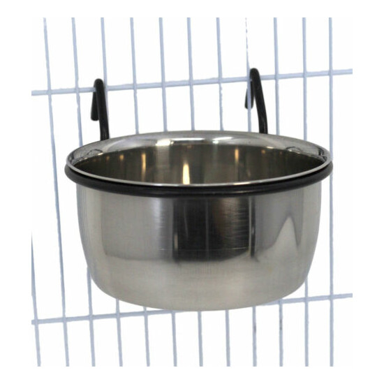3442 Stainless Steel 10 oz Lux Hook Cup Bird Dog Animal Food Water Bowl Coop Pet image {3}