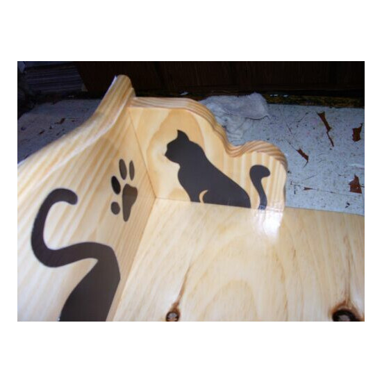 Cat Bed Hanging Wooden with Gallery Rail Handcrafted with cat silhouettes Pine image {3}