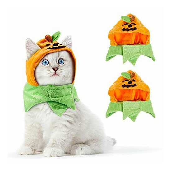 Xuniea 2 Pieces Halloween Pumpkin Cat Hat Adjustable Pumpkin Cat Costumes Cut... image {1}
