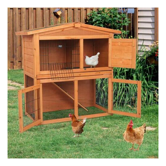 40" Triangle Roof Waterproof Wooden Rabbit Hutch A-Frame Pet Cage Chicken Coop image {2}