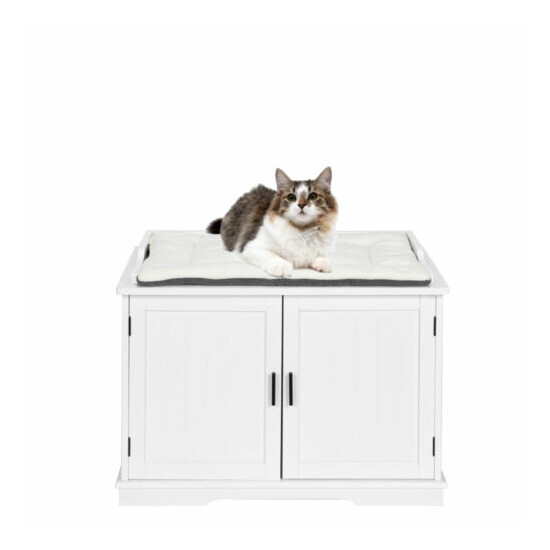 Cat Litter Box Enclosure Furniture Large Box House with Bench Cat Furniture image {3}