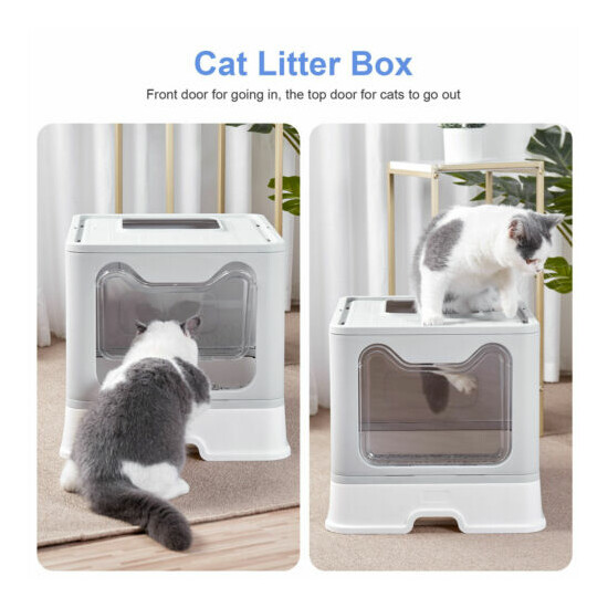 Large Pet Cats Toile Cat Litter Box Portabe Fully Enclosed Removing Double Door image {4}
