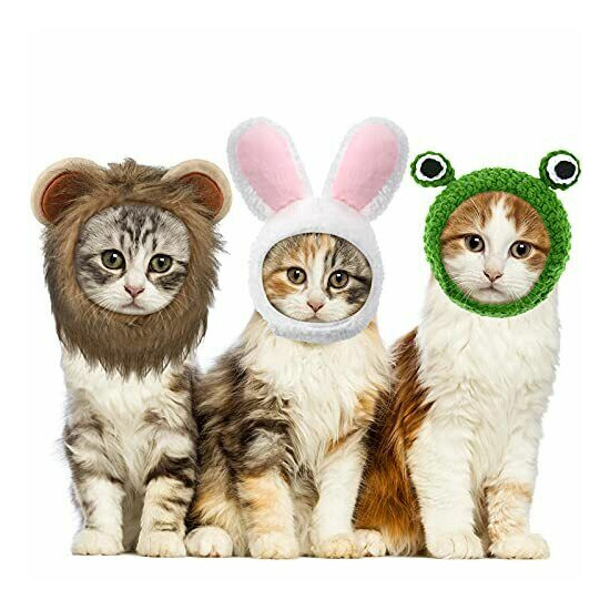 3 Pieces Cat Hat Christmas Costume Adjustable Pet Headwear Cat Bunny Hat with... image {1}