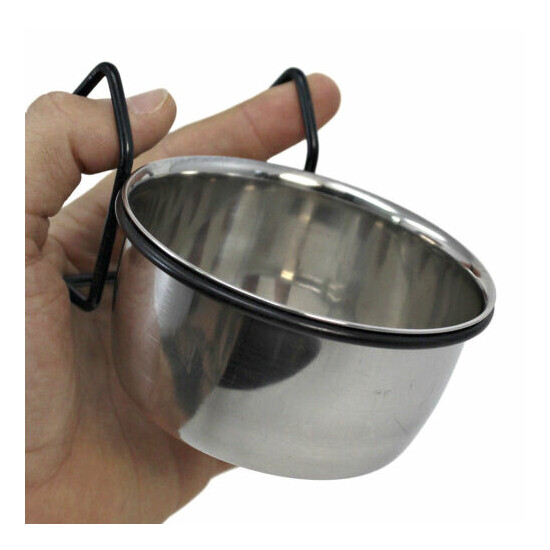 3442 Stainless Steel 10 oz Lux Hook Cup Bird Dog Animal Food Water Bowl Coop Pet image {2}
