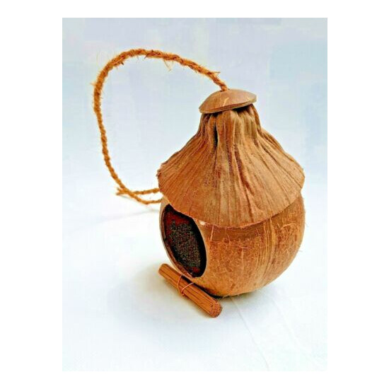 Hand Made Natural Coconut Shell Birds Nest House Cage Feeder From Sri Lanka image {1}