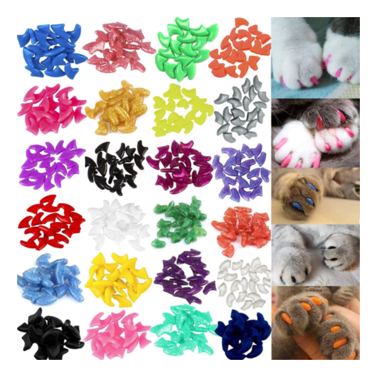VICTHY 140pcs Cat Nail Caps, Colorful Pet Cat Soft Claws Nail Covers for Cat Cla image {1}