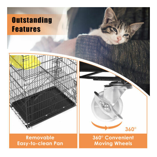 48 Inches 3-Tier Cat Cage Pet Playpen Wire Metal Crate Kennel Playpen Black image {5}