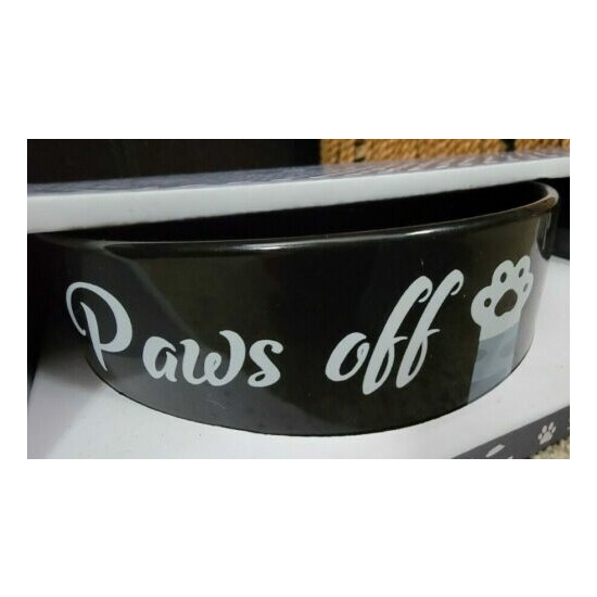 Pet Bowl Set of 2 Cat or Dog Small..Black and White w/ Paws Off! Ceramic New! image {3}
