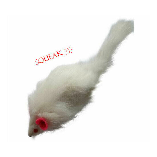 Rabbit Fur Mouse Cat Toy with Squeak Sound - White image {1}