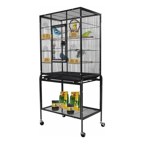53 Inch Wrought Iron Standing Large Flight King Bird Cage for Cockatiels Black image {1}