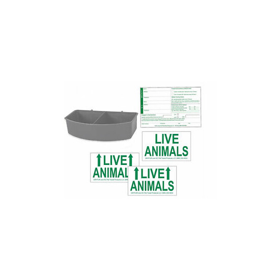 Standard Airline Kennel Travel Kit - Small Food Water Tray - Live Animal Labels image {1}