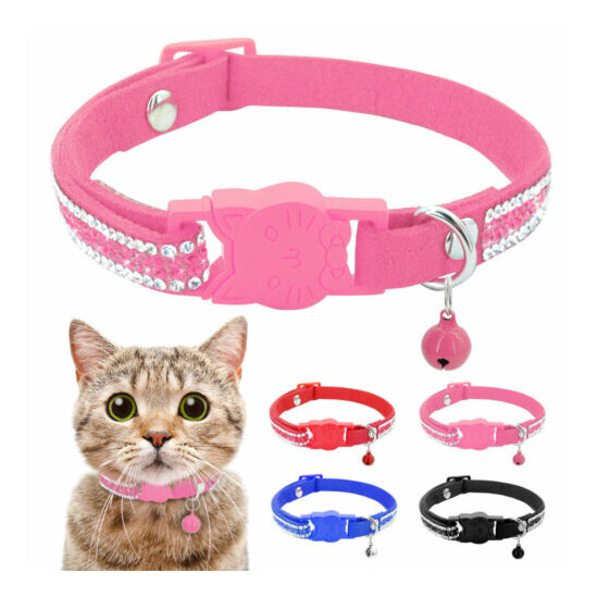4pcs Bling Rhinestone Pet Cat Breakaway Collar Qucik Release for Small Puppy Dog image {1}
