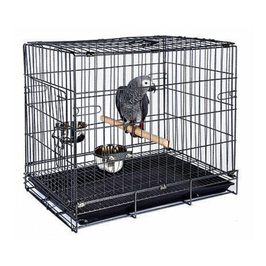Collapsible Parrot Amazon Bird Travel Carrier Cage Stand Wood Perch Food Bowls image {2}