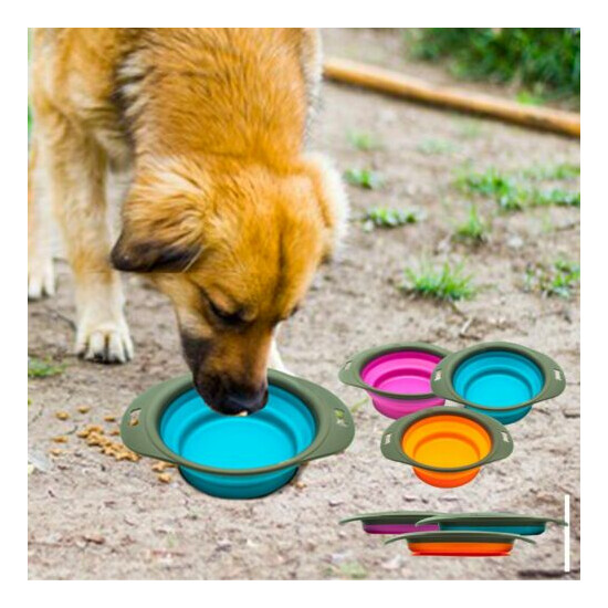 Dog Cat COLLAPSIBLE BOWL Pet Folding Silicone Portable Feeder Food Water Travel  image {1}