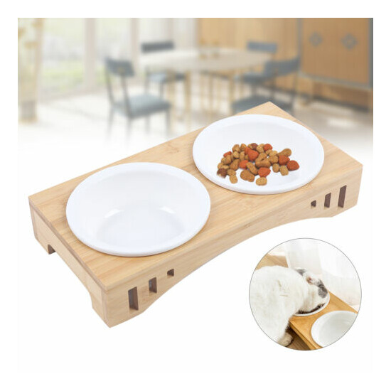 Anti-overflow High Table Top Double Bowl Pet Food Water Feeder Eazy to Clean image {2}