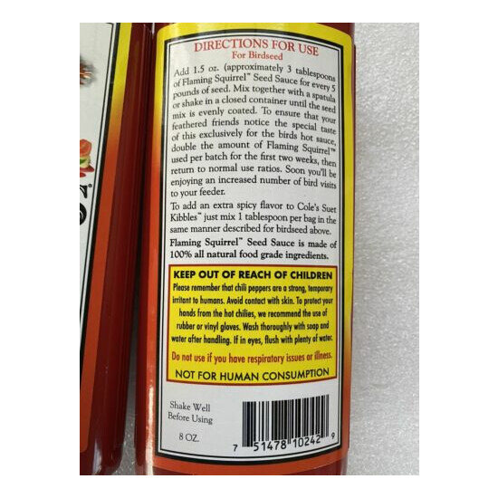 2 Pack Cole's FS08 Flaming Squirrel Seed Sauce 8-Ounce image {2}