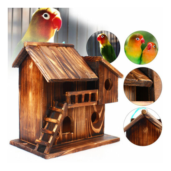 Smaller Birds Hanging Carbonized Bird House Wooden Pet Bird Cage Yards Decor image {1}