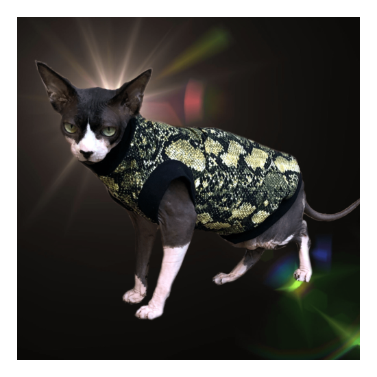 Sphynx Cat Shirt Green Snakeskin - Clothes Clothing Cotton Top Vest Jumper Coat image {1}