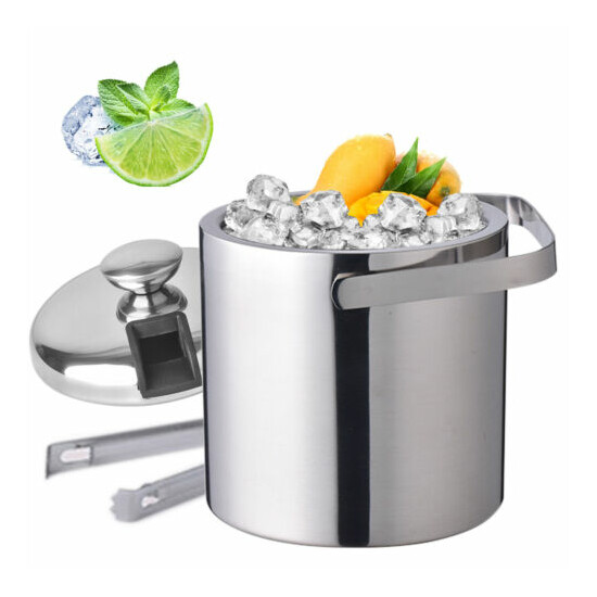 1.3L Stainless Steel Ice Bucket Ice Cube Container Double-walled Insulation  image {1}