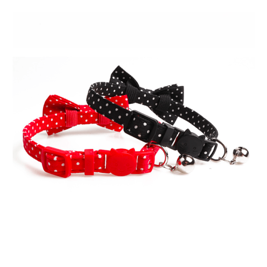 Black Polka Dot Bowtie Collar For Cats image {4}