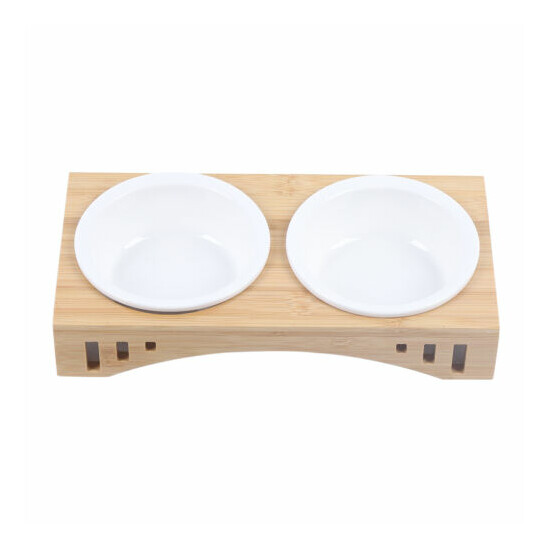  Pet Dog Double Ceramic Bowl Wood-based Non-Spill Feeding Food Plate PetSupplies image {4}
