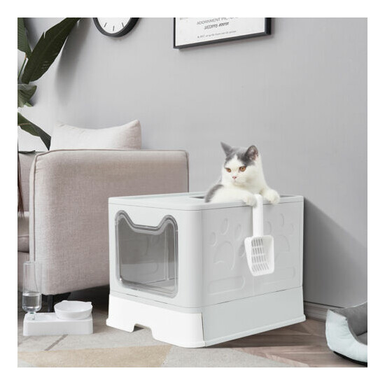  Large Top Entry Cat Litter Box Enclosed Anti-Splashing Cat Potty Pan with Lid image {2}