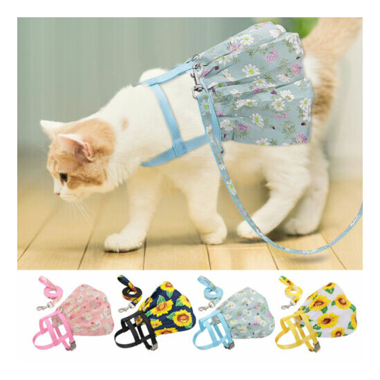 Floral Cat Dog Vest Harness and Leash set for Outdoor Walking Pet Skirt Dress image {1}