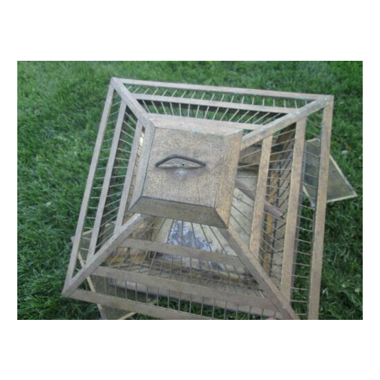 Vintage Hendryx Brass Pagoda Top Wire Bird Cage w Screens & Doors image {5}