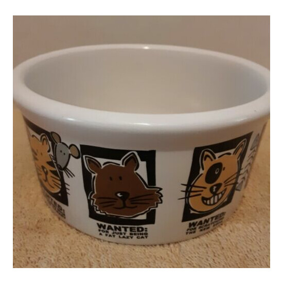 Cat Pet Feeding Dish Bowl Feed Me Signature Stoneware 6"X3" Multi Colored. image {1}