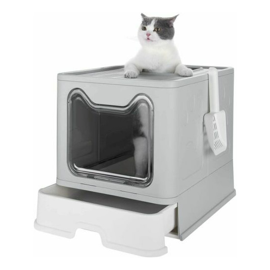  Large Top Entry Cat Litter Box Enclosed Anti-Splashing Cat Potty Pan with Lid image {1}