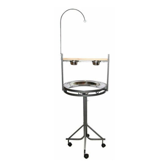 Large 72" Parrot Wood Perch PlayStand With Toy Hook Stainless Steel Tray Bowls  image {2}