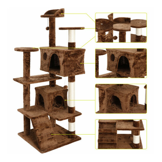Cat Tree 53" Scratching Condo Kitten Activity Tower Playhouse W/ Cave Ladders image {2}