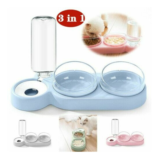Cat Dog Automatic Feeder Pet Food Bowl Water Dispenser Feed Storage Container Us image {1}