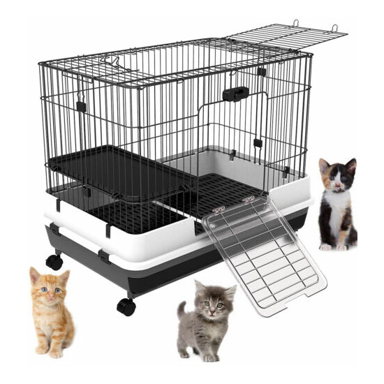 Large 32" Indoor 2-Levels Kittens Training Cage With Bottom Urine Guard Wheels  image {1}