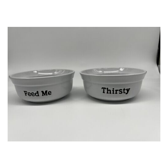 Signature Houseware Inc Feed Me Thirsty PetFood Bowl Water Dish Dog Pet Ceramic image {1}