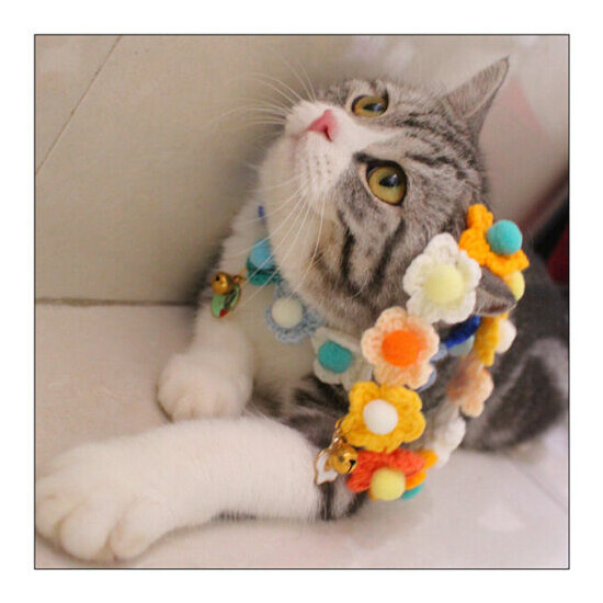 Pet Cat Dog Kitten Wool Knitting Scarf Collar Cat Dog Garland Flowers Circle image {2}