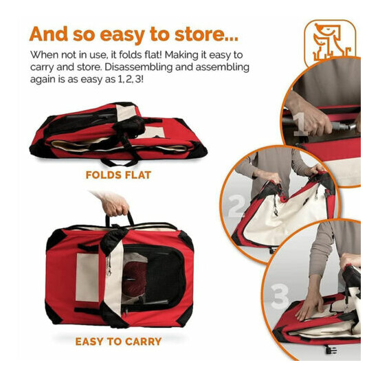 PetLuv Happy Cat Premium Cat Carrier Foldable Pet Crate w/ Locking Zippers, Red image {4}