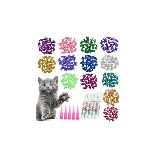 YMCCOOL 100pcs Cat Nail Caps Glitter Cat Claw Covers Kitten Nail Caps Pet Tips image {1}