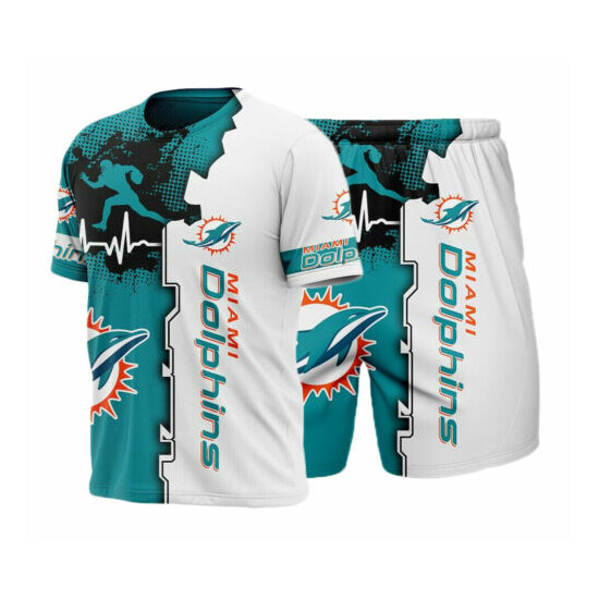 Miami Dolphins 2Pcs Short Sleeve Tracksuit Set T shirt Tops Shorts Jogging Suits image {1}