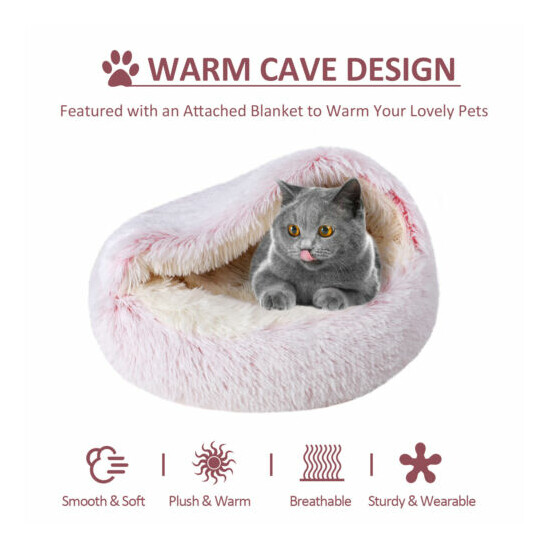 Pet Dog Cat Bed Round Plush Cave House Winter Warm Calming Sleeping Ultra Soft image {2}