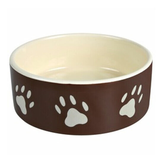 Trixie Ceramic Cat Bowl Cream & Brown Pawprint Design 0.3l Gloss Non-Slip Strong image {1}