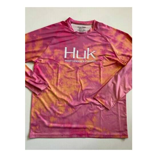 Huk Shirt Men's Large New Tie-Dye Pursuit Long Sleeve Pink 662 Thumb {1}