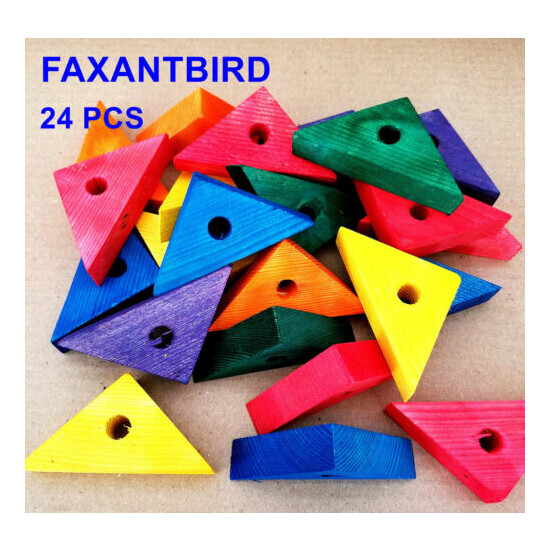 Wooden Wood Colored 24 Triangles Bird Parrot Toy Parts Amazon Cockatoo Macaw image {1}