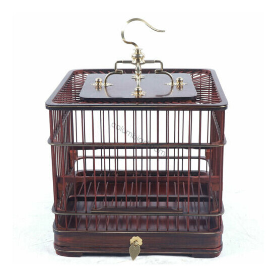 Large Bird Cage Square Rosewood & Bamboo Handmade Cage Exquisite with Drawer USA image {3}