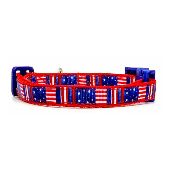 USA Flag cat or small dog collar 1/2" wide adjustable handmade bell or leash image {3}