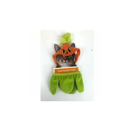 Halloween Costume for Cat Pumpkin Hat NWT Jack O Lantern Top and Collar Orange image {1}