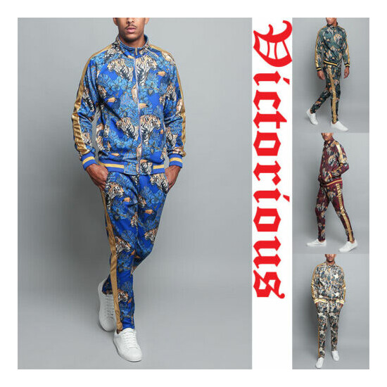 MEN'S Floral Tiger Track Pants & Jacket Jogging Track Suit Set S~5X ST559 image {1}