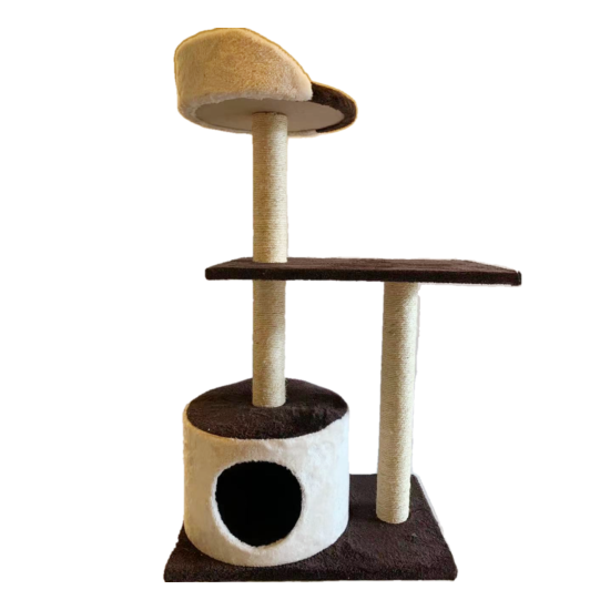 Scratching Post Cat Tree House Condo Kitty Climbing Furniture Cream & Brown image {2}