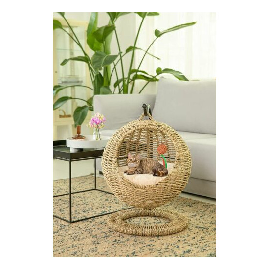 YoSpot Wicker Cat Bed Basket Swinging Pet House Nest for Small Dog Cat image {2}